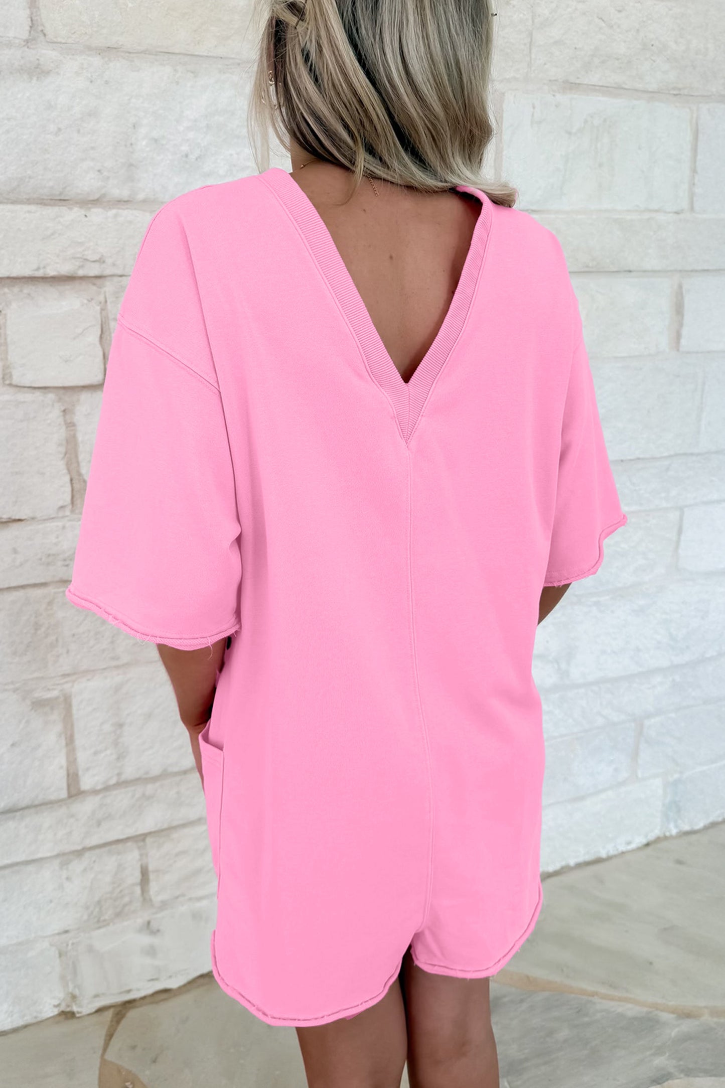 Solid Cotton Romper Shift Half Sleeve Casual Daily