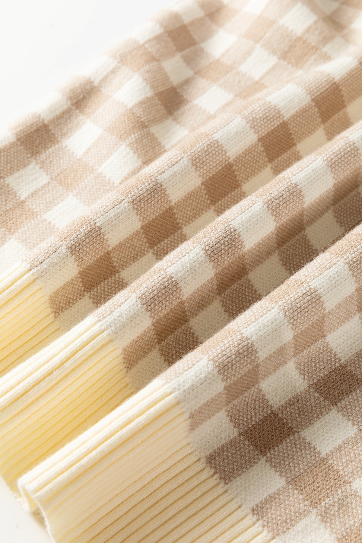 Khaki Gingham Plaid Knit Detachable Shawl Wrap Sweater Tank Top