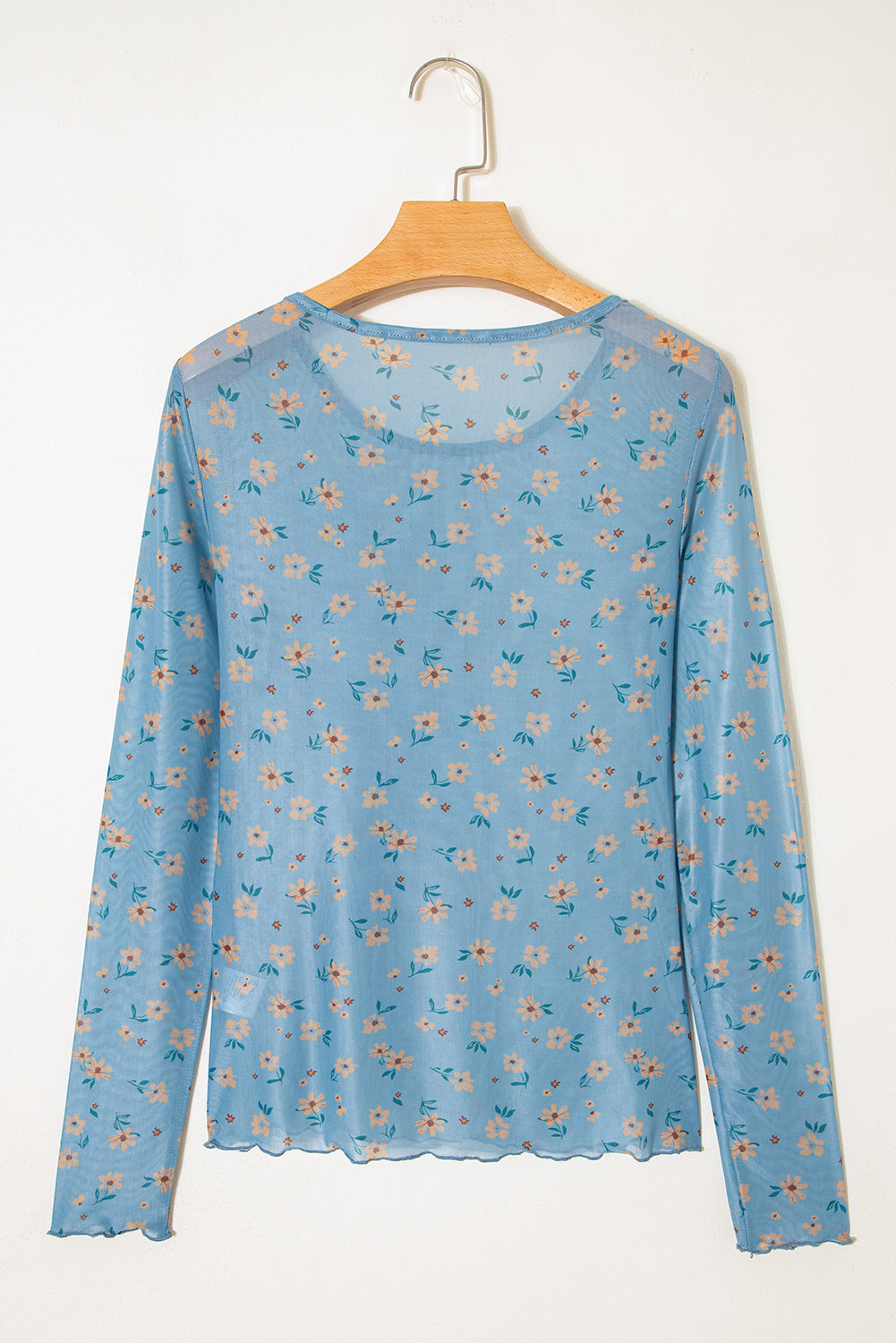 Laurel Green Vintage Floral Print Southern Style Mesh Long Sleeve Top