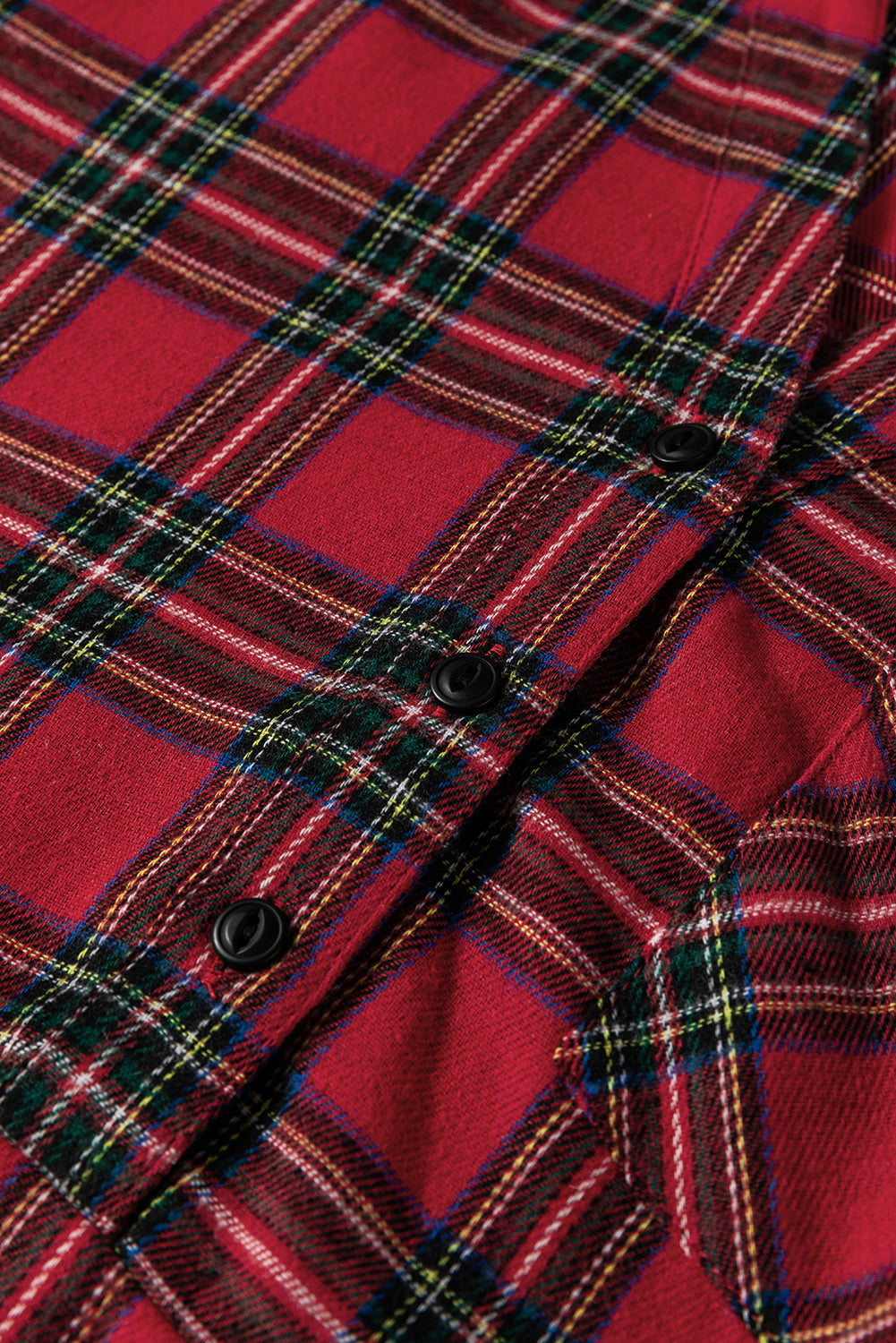 Red Plaid Shirt Collar Half Button Ruffle Hem Long Sleeve Mini Dress