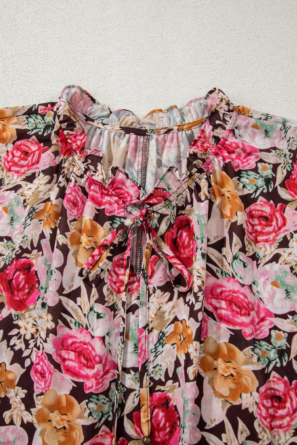 Pink Floral Print Crew Neck Short Sleeve Shift Blouse