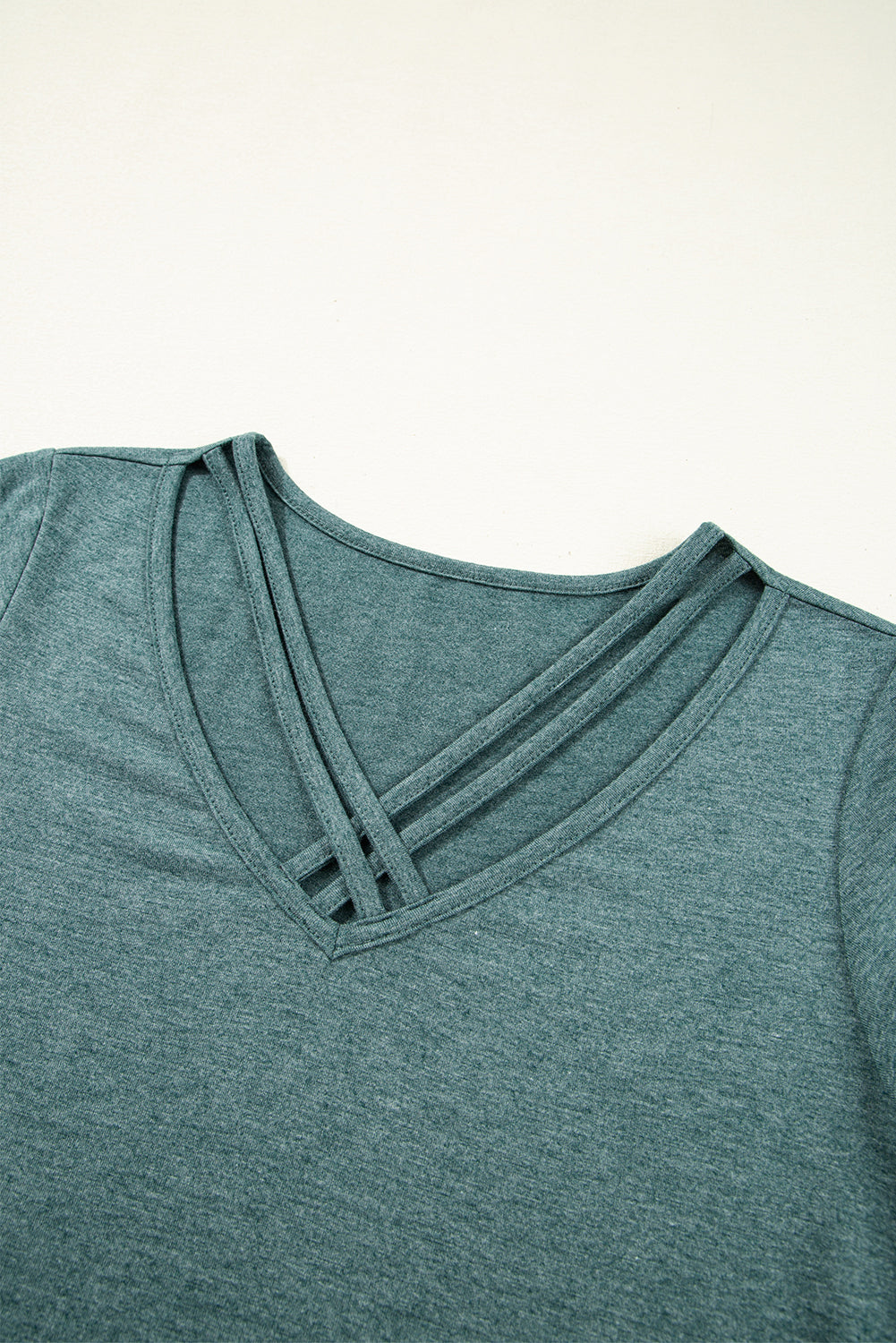 Black Crisscross V Neck Butterfly Sleeve T Shirt