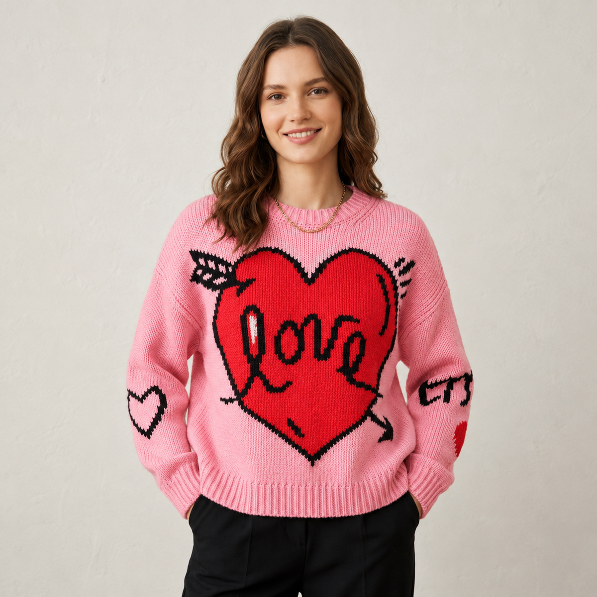 Women's Oversized Heart Graphic Crewneck Sweater