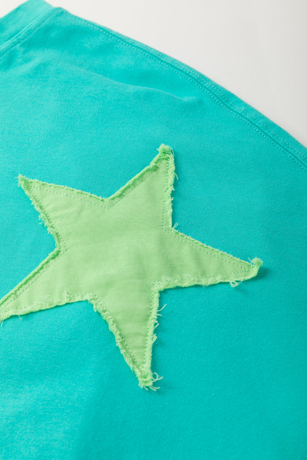 Smoke Green Frayed Denim Star Patched Oversize T Shirt