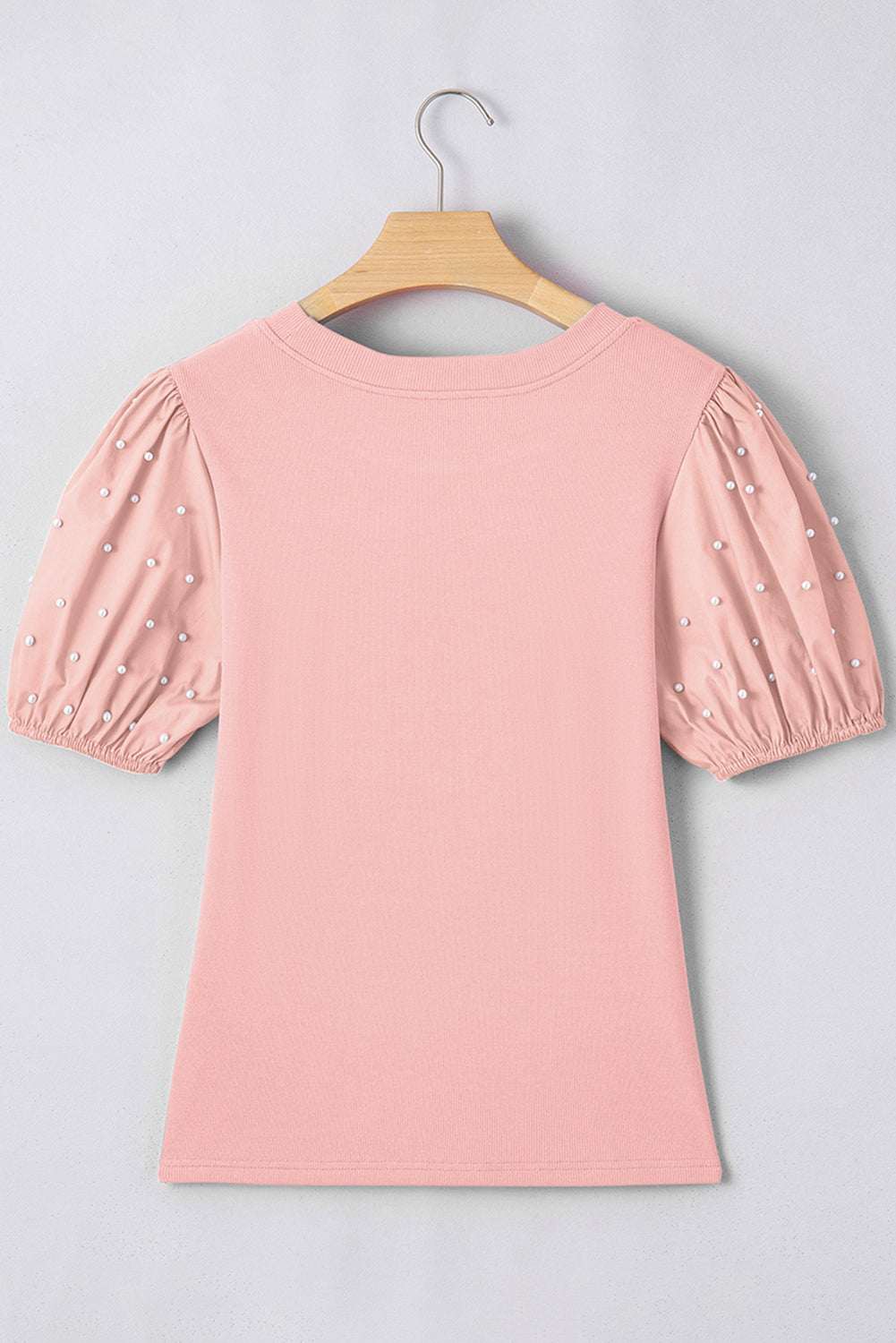 Black Ribbed Pearl Beaded Puff Sleeve Top