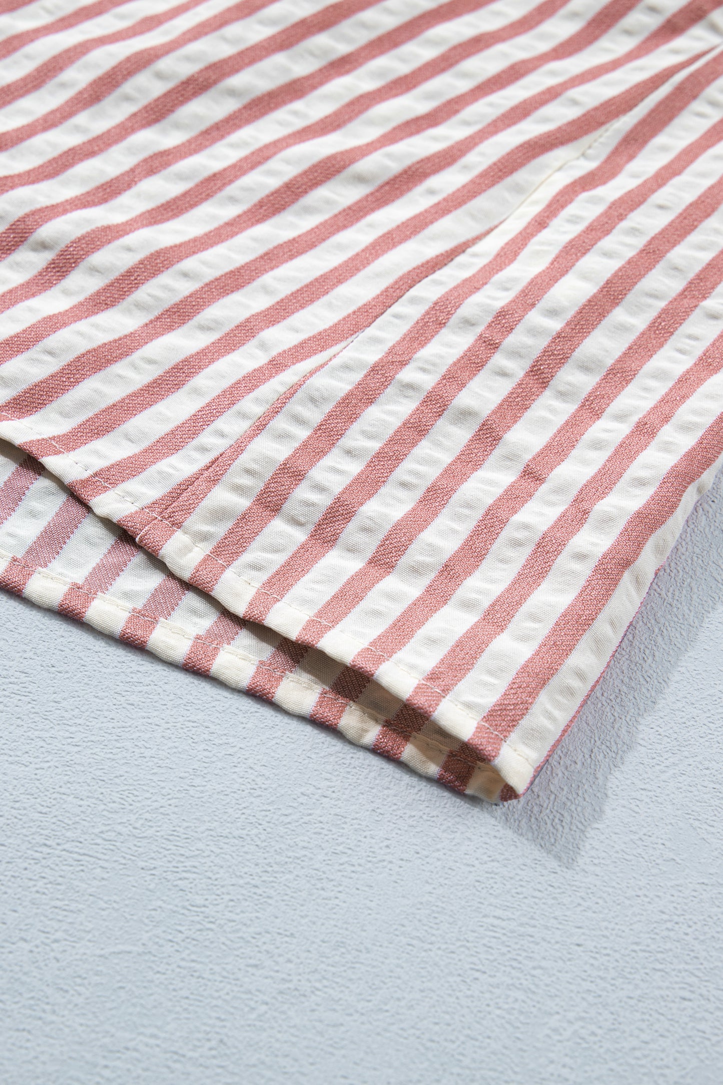 Pink Stripe Leopard Trim V Neck Button Down Half Sleeve Shirt