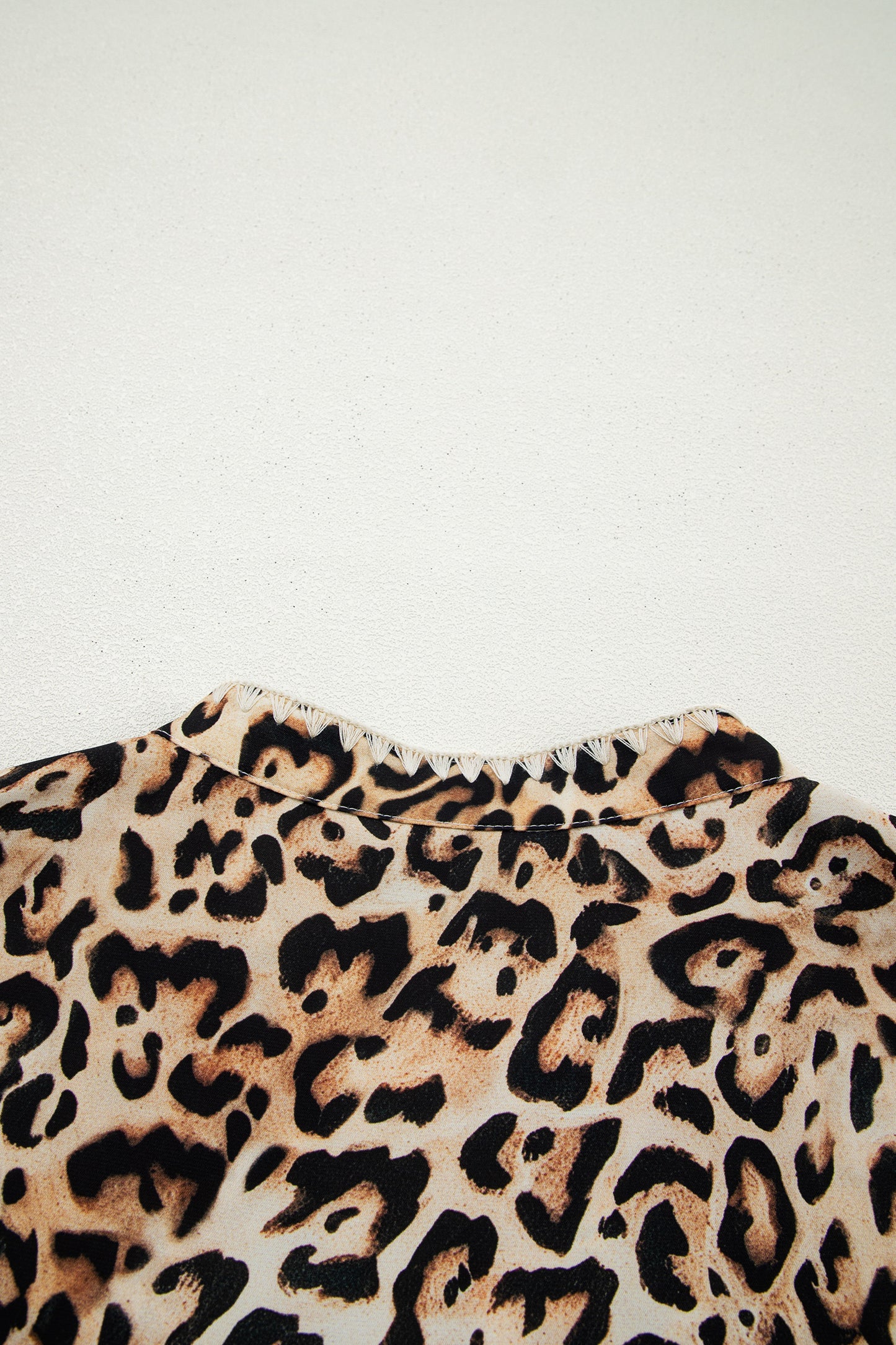 Khaki Plus Size Leopard Print Stitch Detail Ruffled Short Sleeve Blouse
