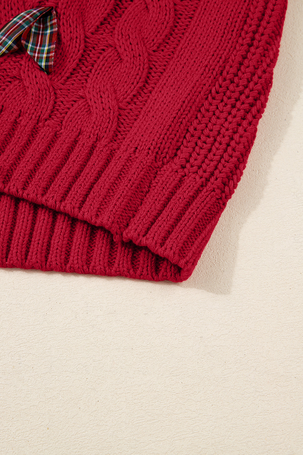 Plaid Lace up Detail Christmas Holiday Puff Short Sleeve Sweater