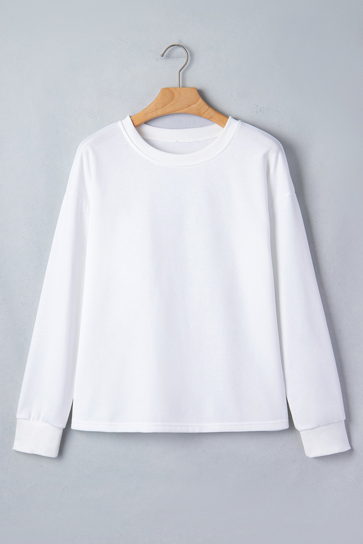 White Solid Color Dropped Shoulder Long Sleeve Top