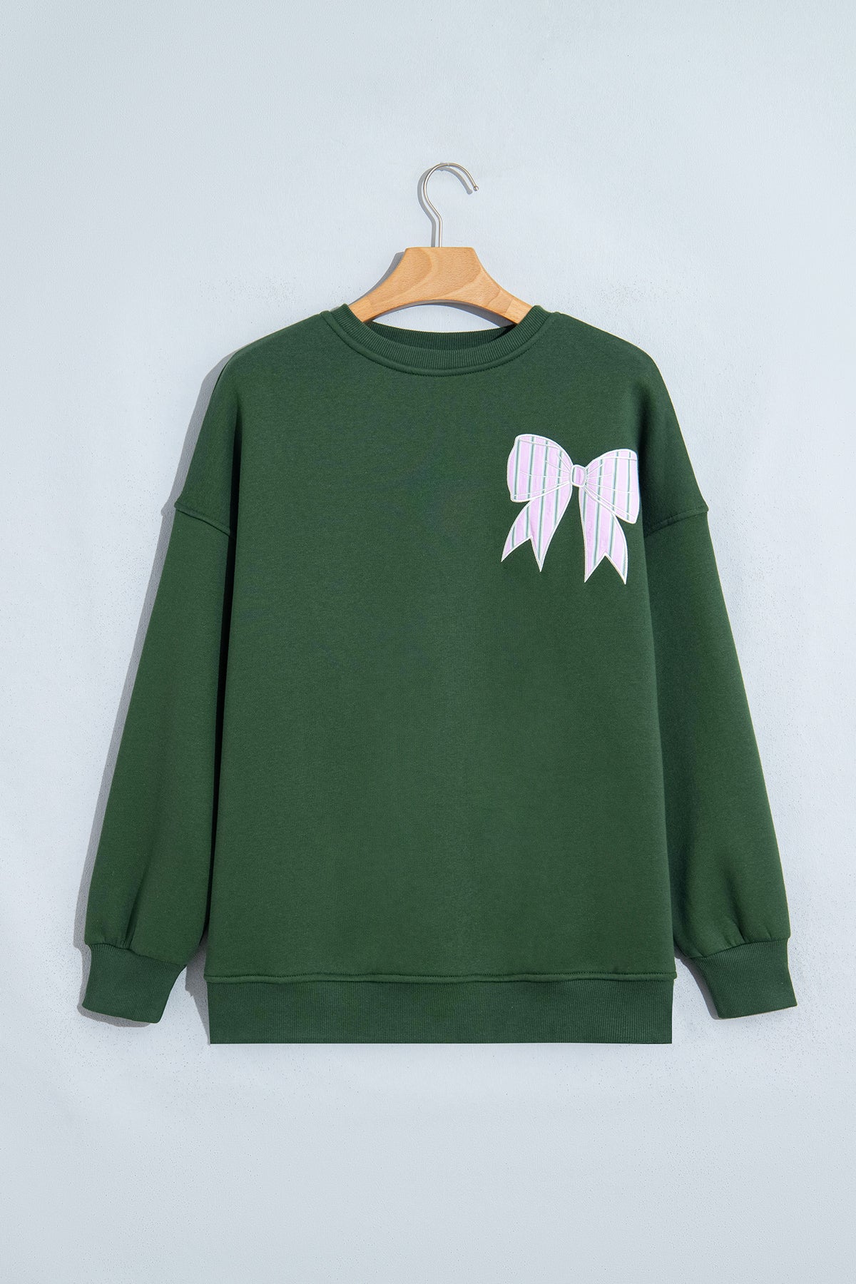 Blackish Green Striped Bow Graphic Oversized Sweatshirt