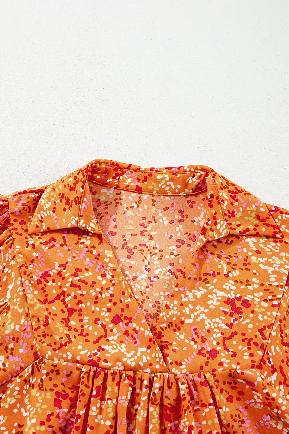 Abstract Print Collared V Neck Babydoll Blouse