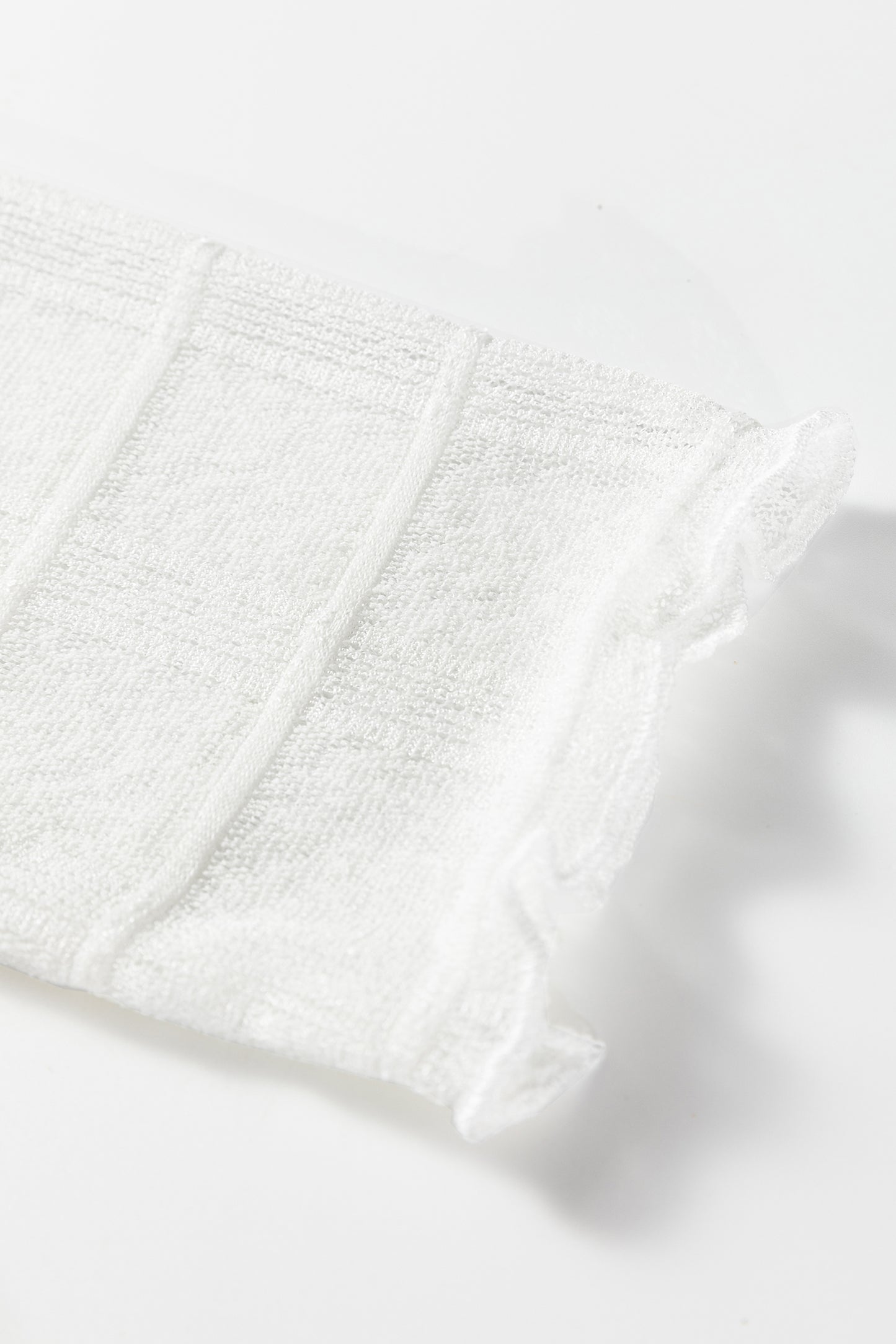 White Sheer Plaid Mesh Lettuce Trim Slim Fit Long Sleeve Top