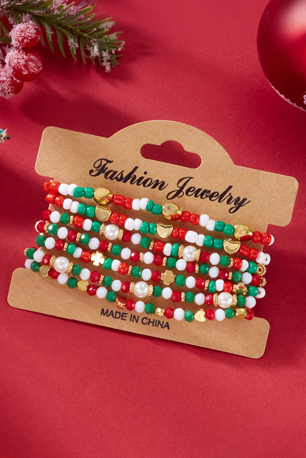 Gold Christmas Charm Beading 7pcs Multilayer Bracelet Set