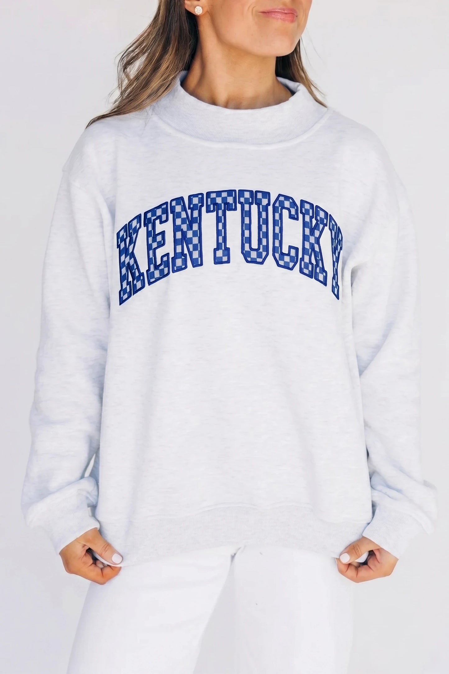 High Neck Embroidered Checkered Letter Game Day Sweatshirt