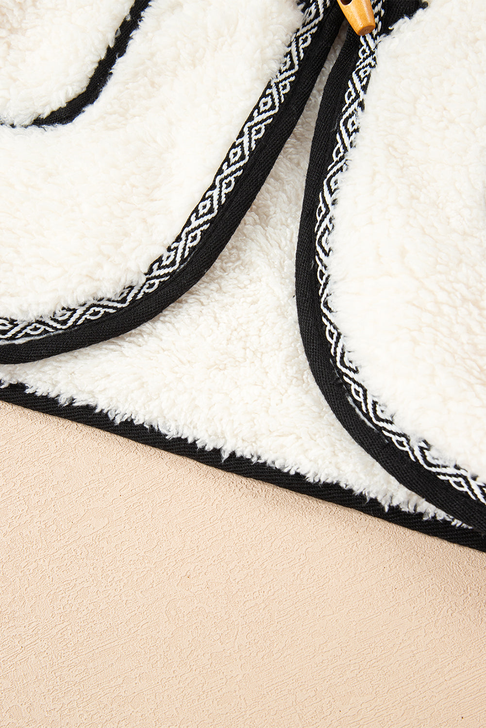 White Sherpa Contrast Trim Patch Pocket Cartridge Toggle Button Vest