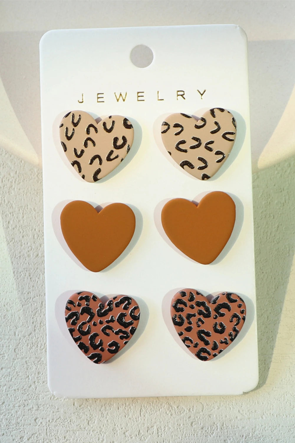 Thai Curry 3 Pairs Leopard Heart Studded Earring Set