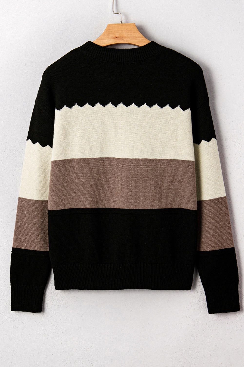 Brown Colorblock Crew Neck Drop Shoulder Sweater