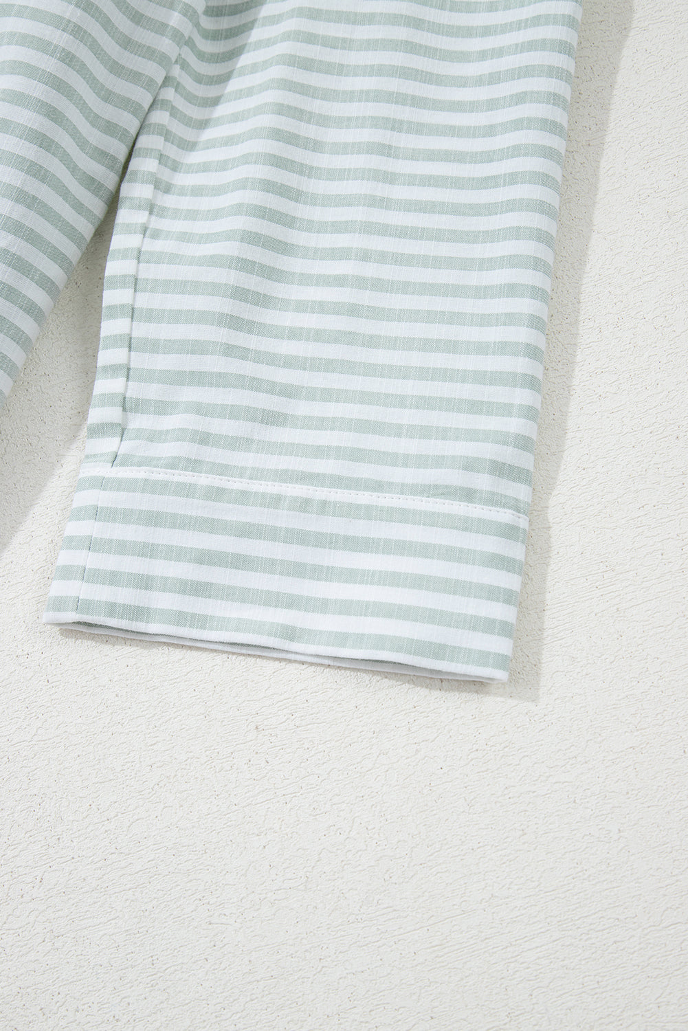 Stripe Collared V Neck Chest Pocket Long Sleeve Beach Cover up