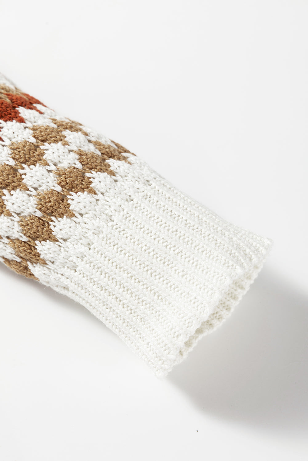 Khaki Stripe Eyelet Patterned Drop Shoulder Sweater