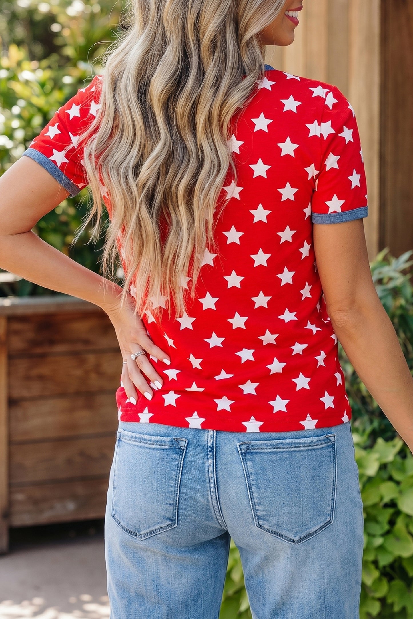 Stars Polyester Tee Casual Shift Short Sleeve
