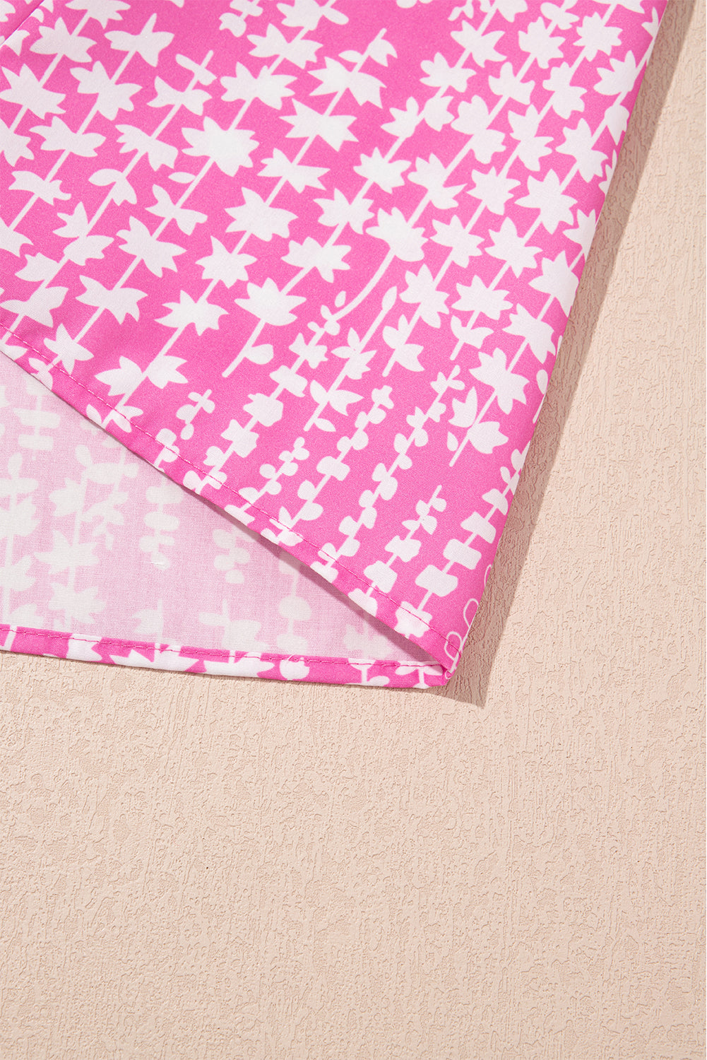 Abstract Print Ric Rac Trim Flutter Sleeve Notch V Neck Blouse