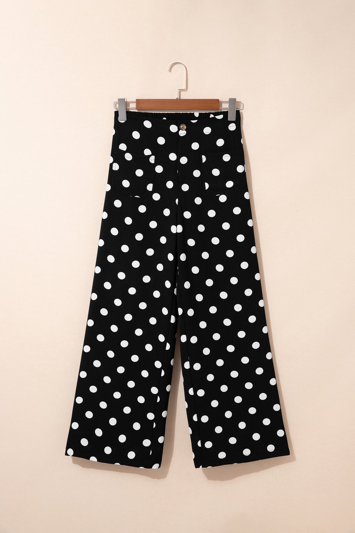 White Polka Dot Print Patched Pocket Loose Pants