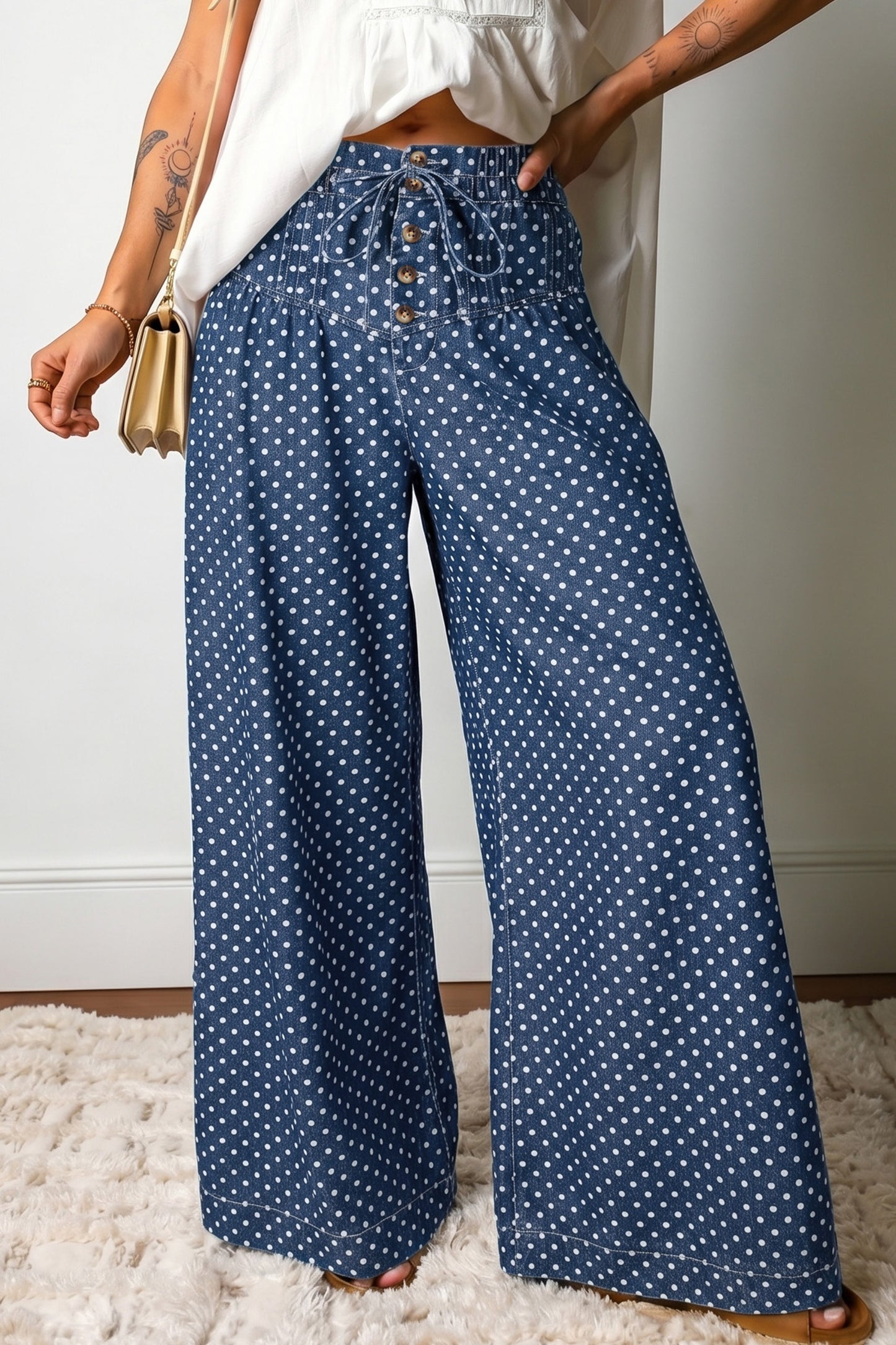 Polka Dot Wide Leg Jeans High Waist Boutique Pants