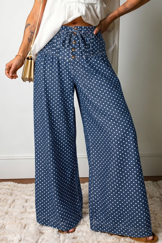 Polka Dot Wide Leg Jeans High Waist Boutique Pants