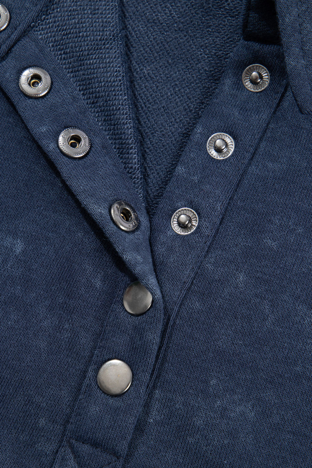 Gray Washed Snap Buttons Lantern Sleeve Pullover Sweatshirt