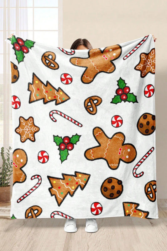 White Christmas Gingerbread Man Candy Elements Printed Blanket
