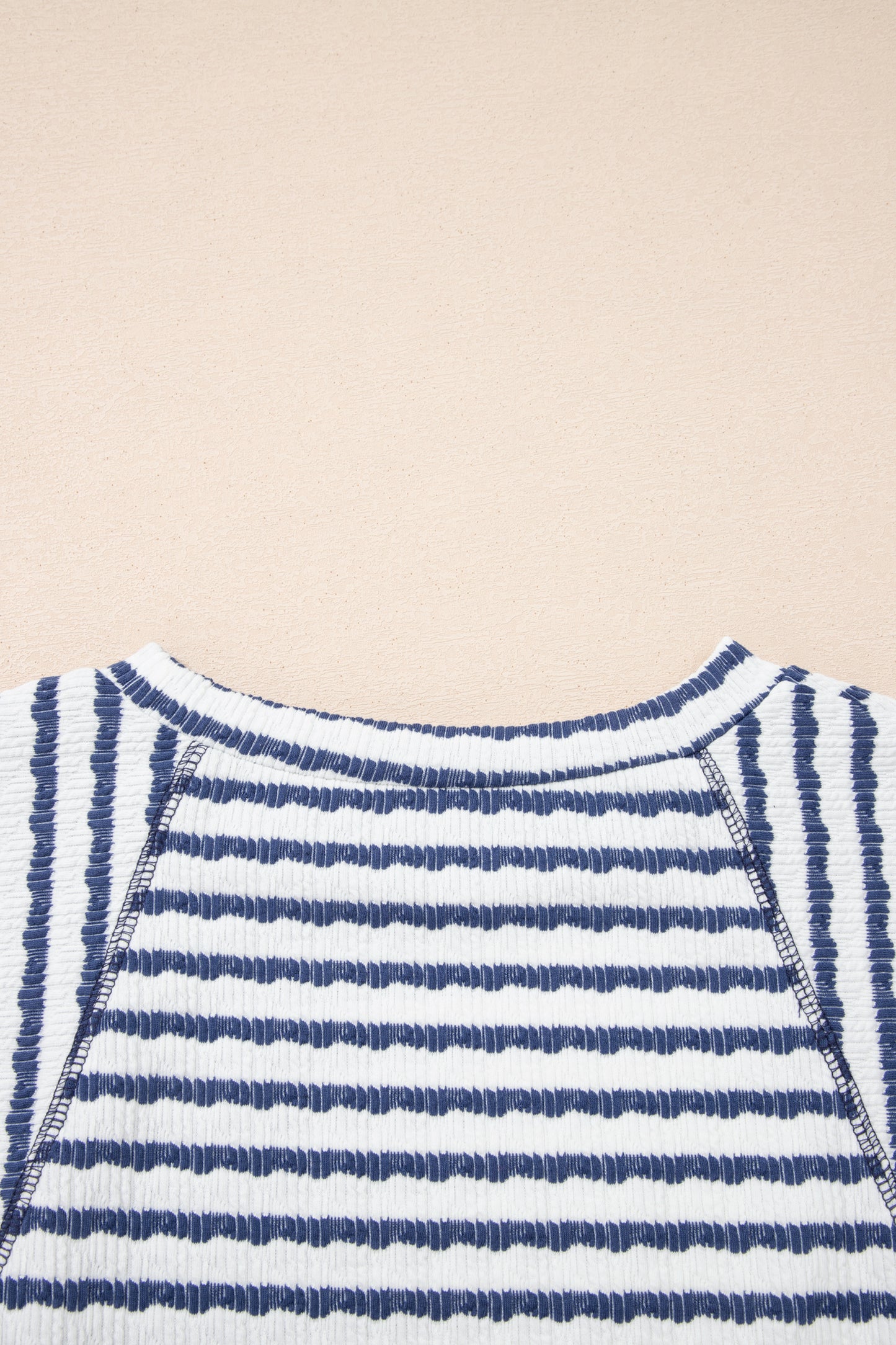 Apricot Stripe Textured Knit Split Hem Half Sleeve Loose Top