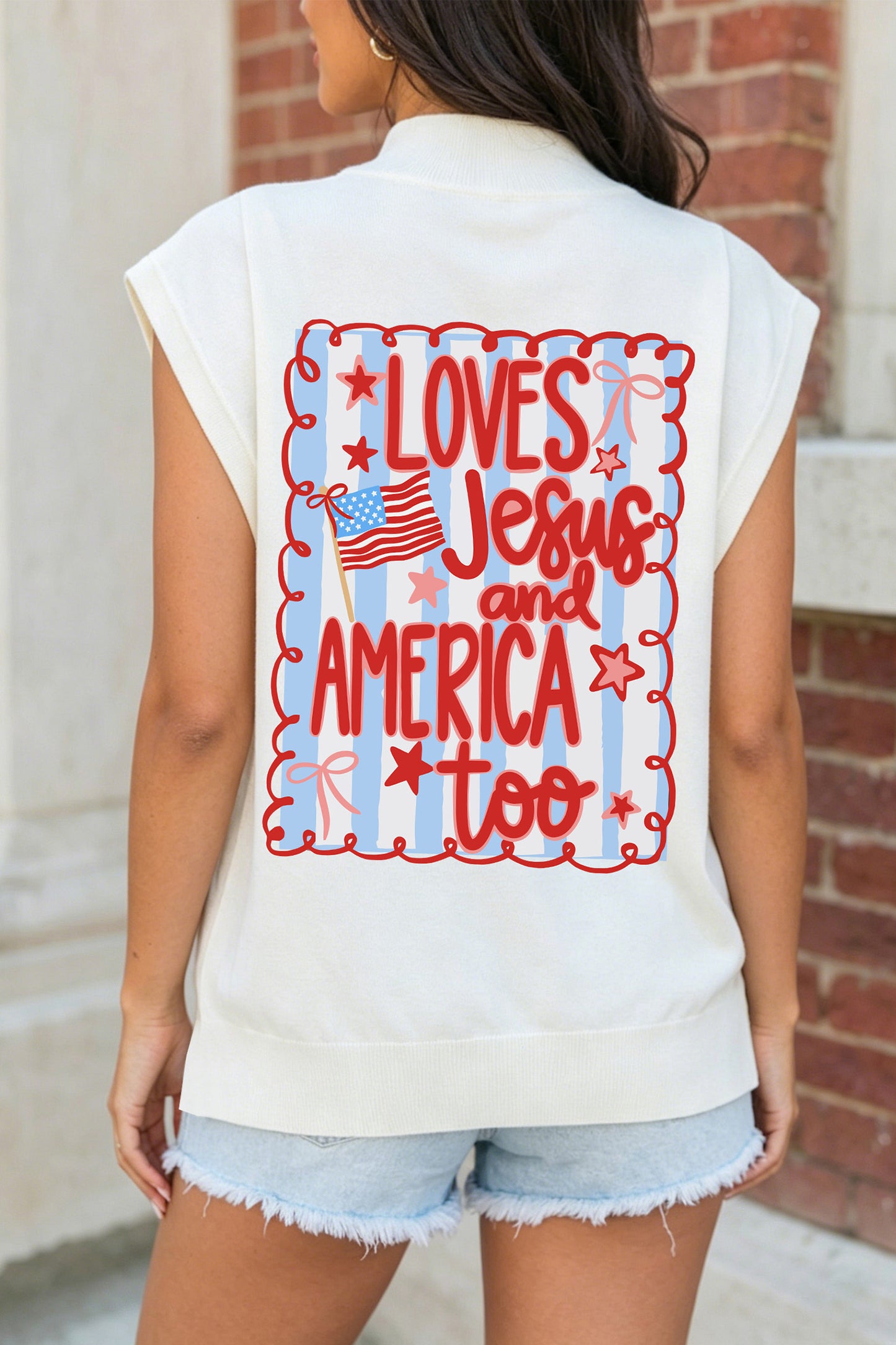 Flag Cotton Graphic Tee Patriotic Independence Day Top