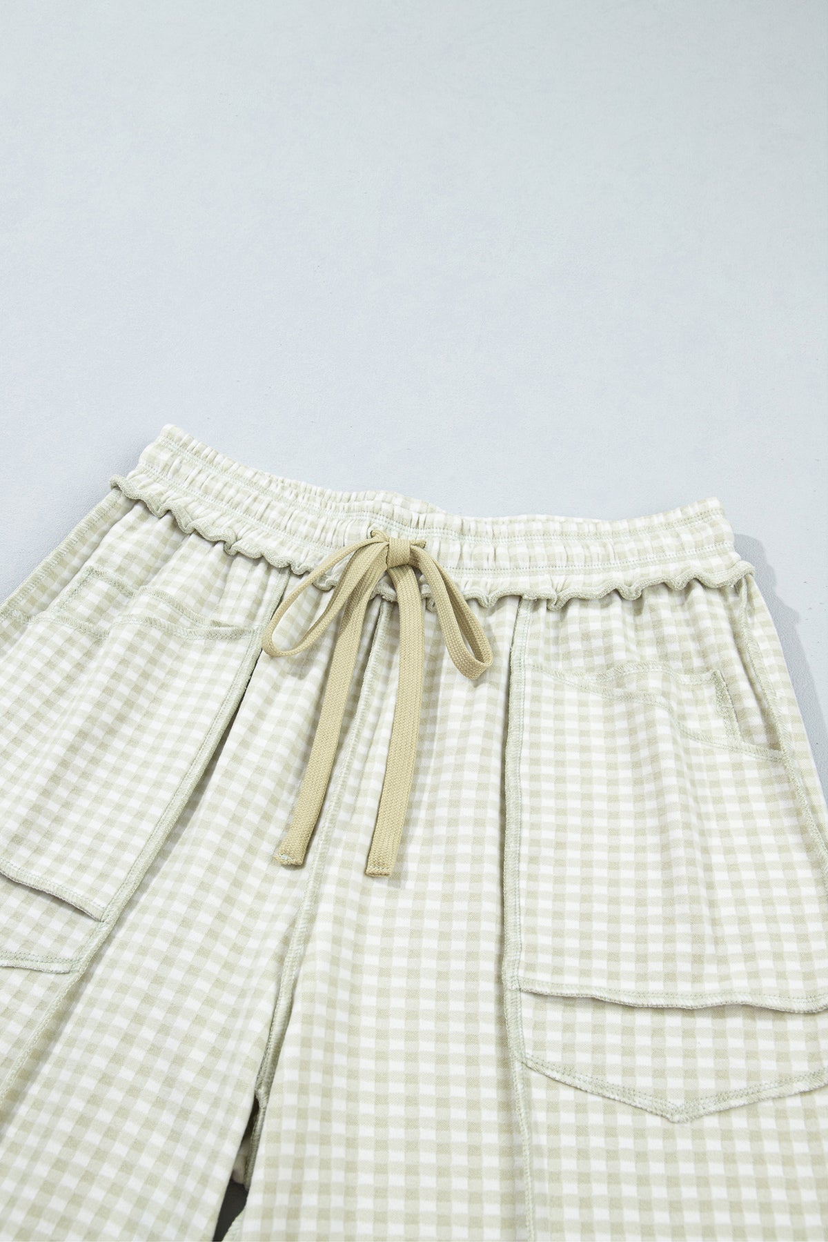 Red Plaid Contrast Trim Drawstring Elastic Waist Shift Pants