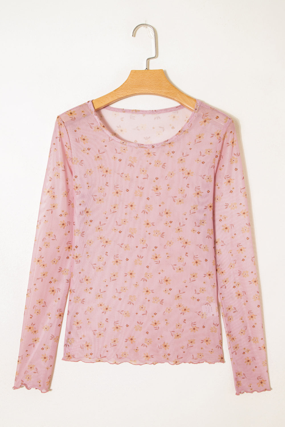 Laurel Green Vintage Floral Print Southern Style Mesh Long Sleeve Top