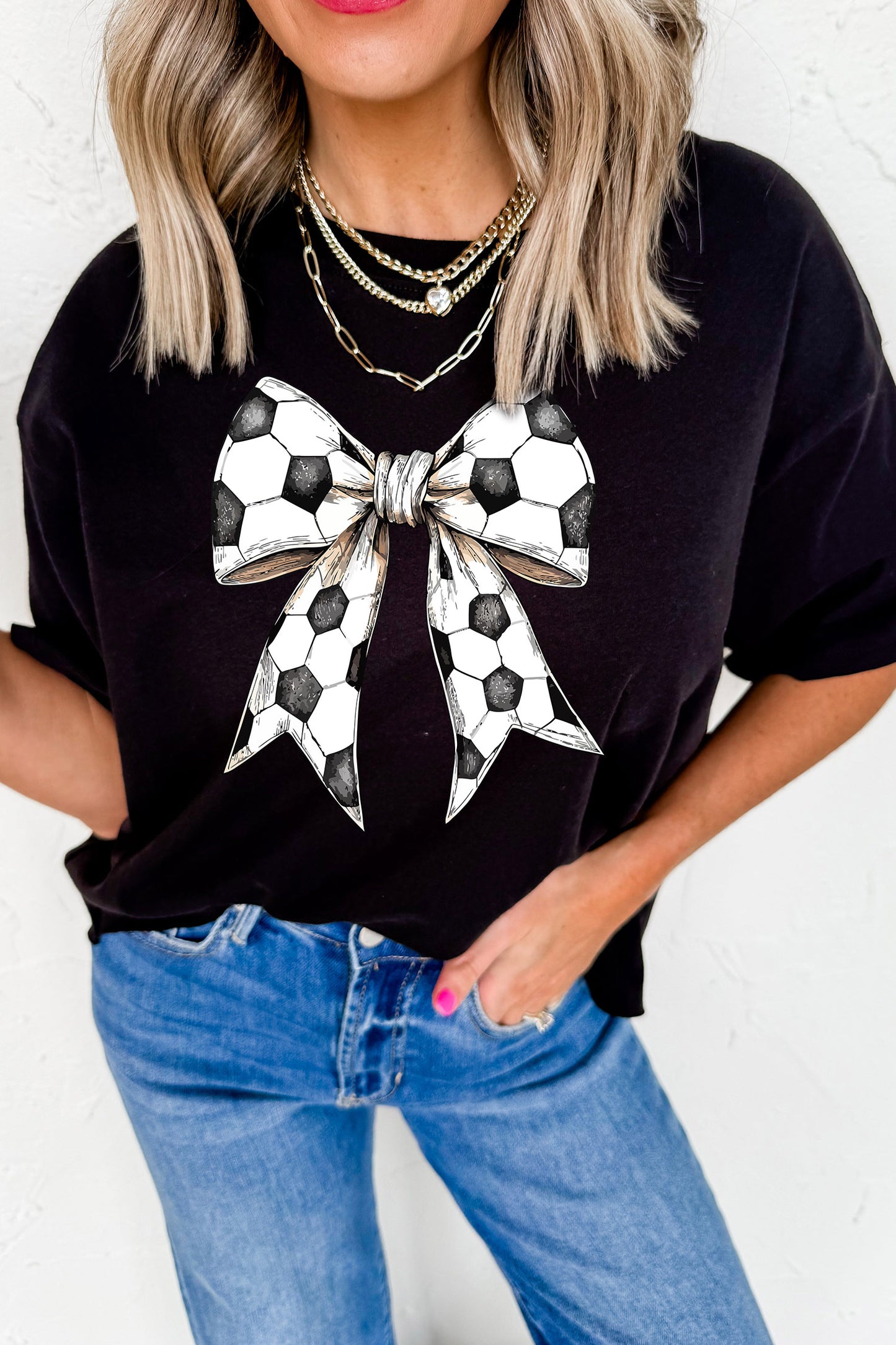 Soccer Print Graphic Tee Trendy Bow Boutique Top