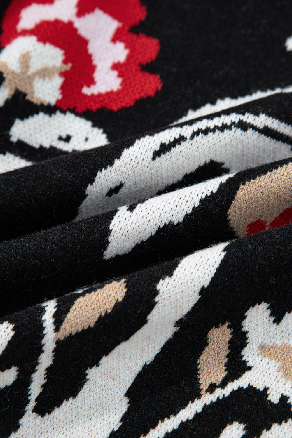 Beige Floral Print Buttoned Front V Neck Knit Cardigan