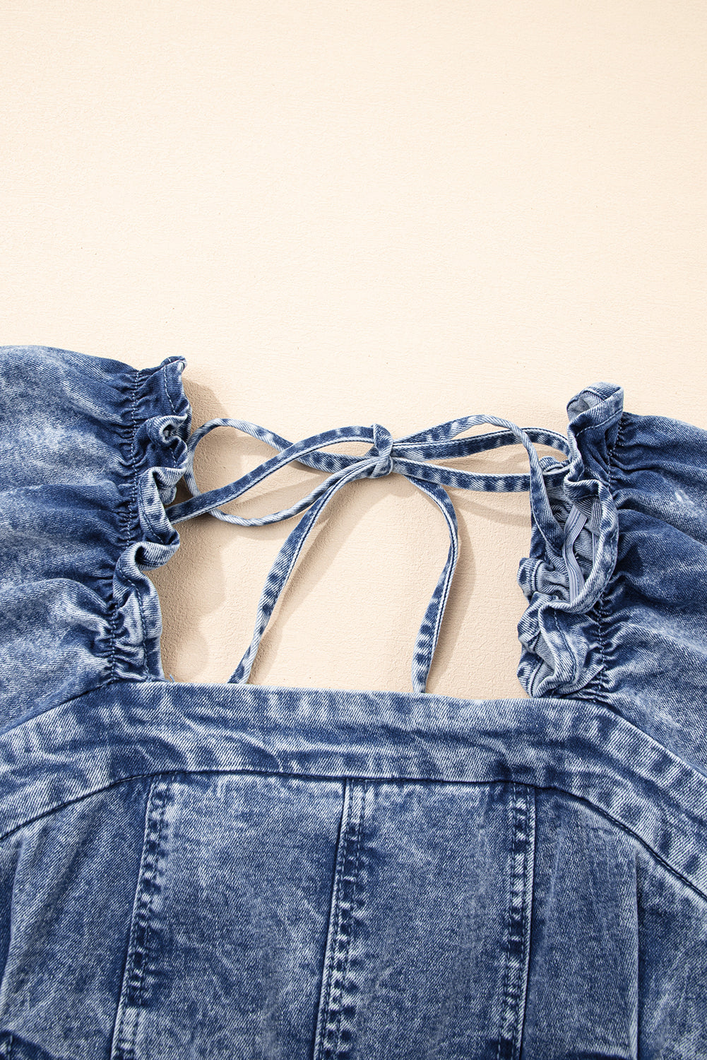 Frilly Square Neck Puff Sleeve Denim Bustier Dress