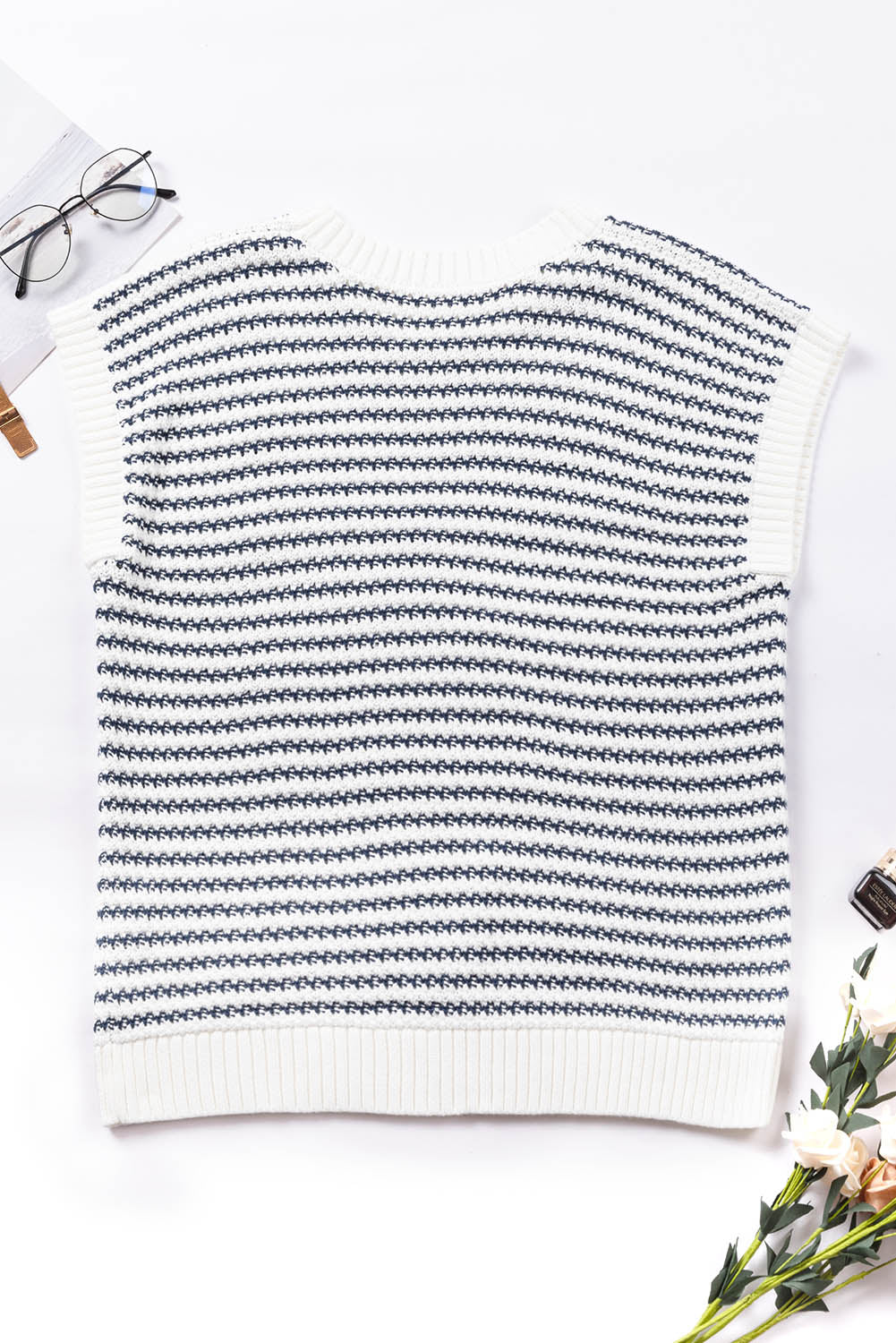 Stripe Ribbed Trim Loose Fit Knitted Sweater Vest