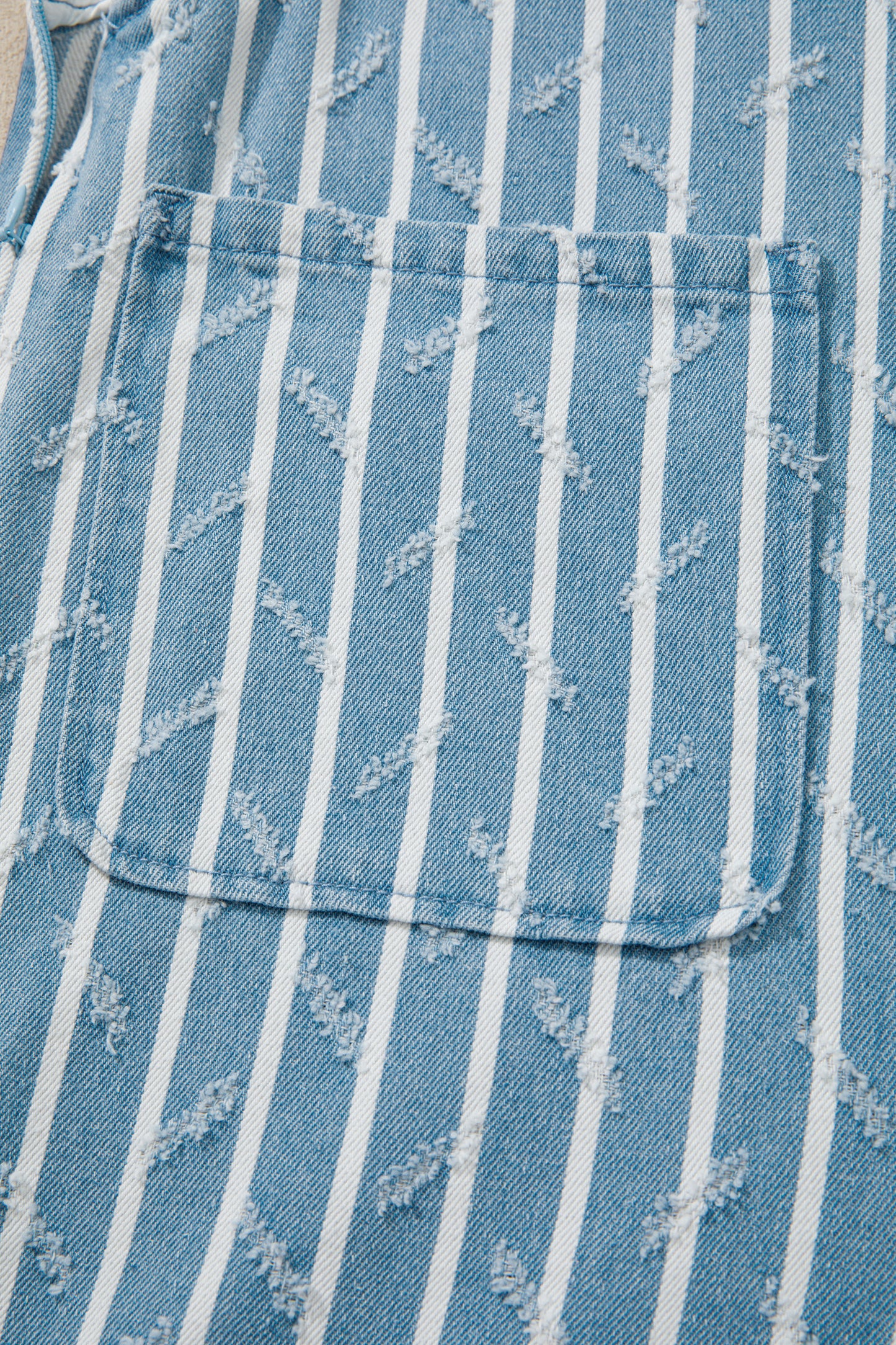 Striped Denim Jumpsuit Cotton Shift High Waist Ruffle