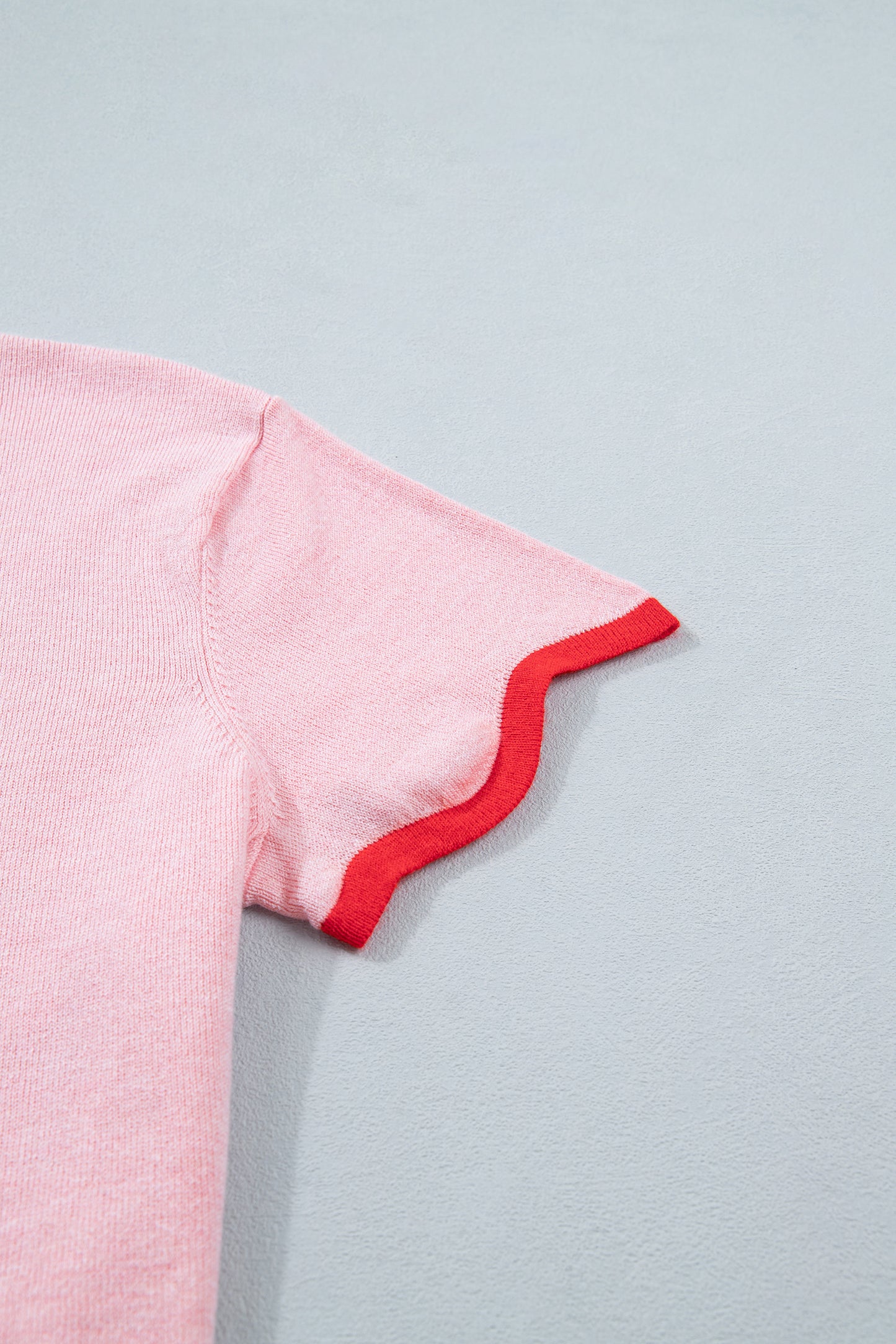 Pink Wavy Trim Stand Neck Short Sleeve Sweater Shift