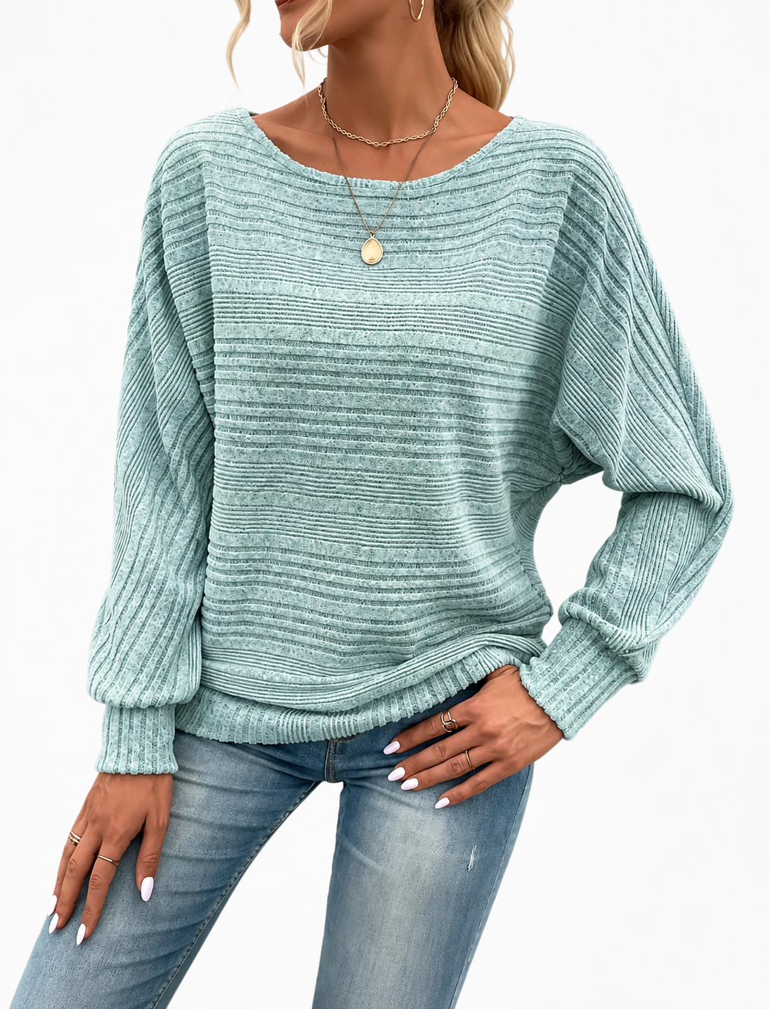 Solid Brushed Sweater Casual Oversized Batwing Sleeve
