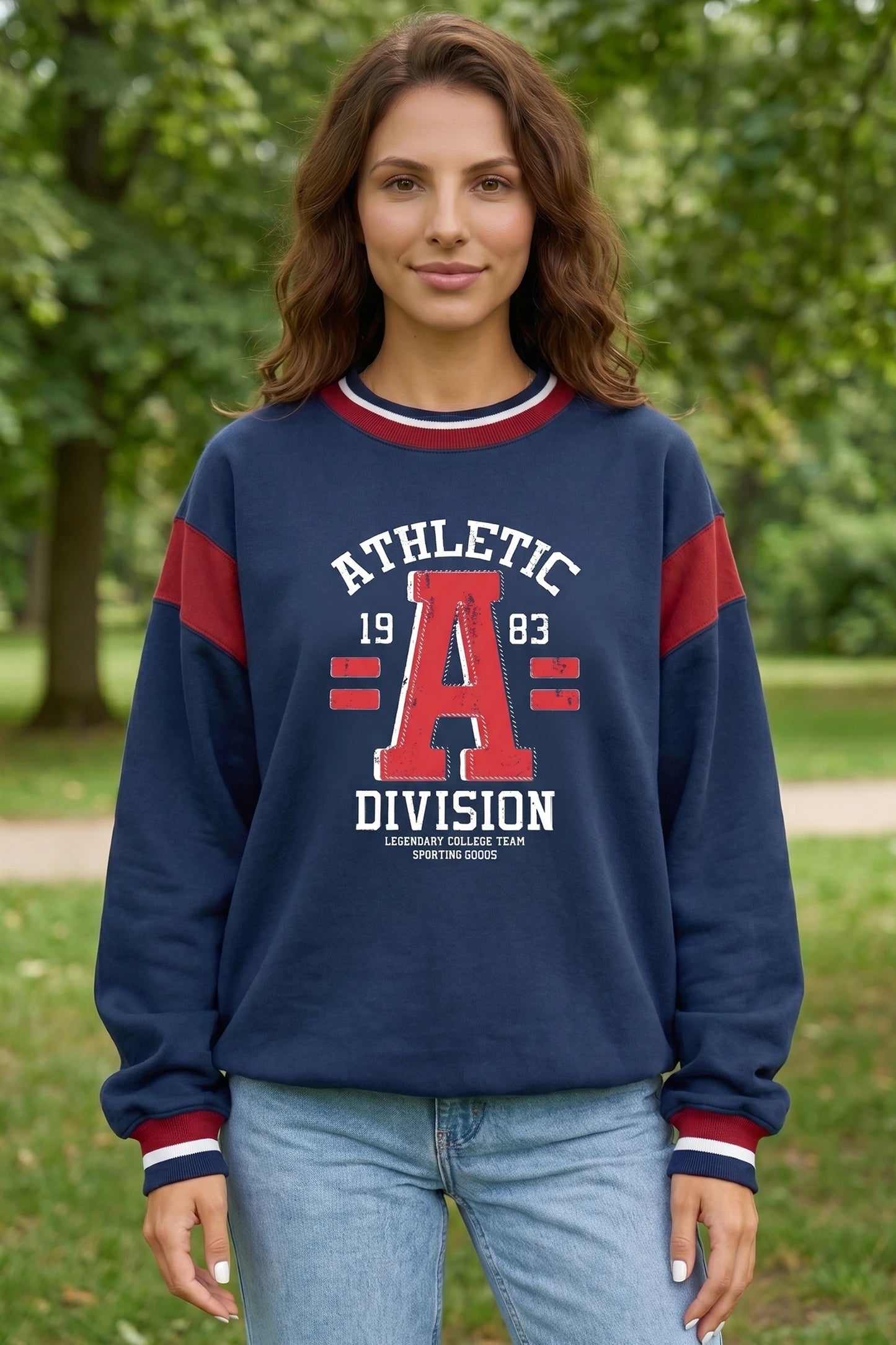 Sail Blue Patchwork Round Neck Long Sleeve Sweatshirt