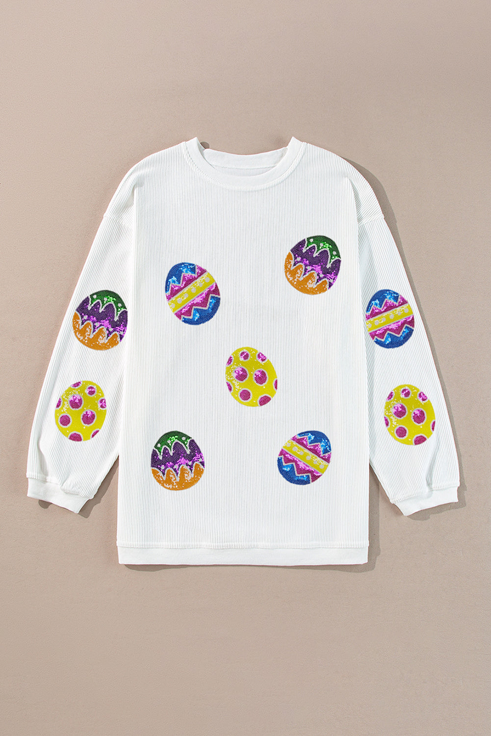 White Easter Egg Corded Oversized Sweatshirt