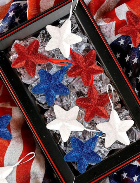 Dark Blue American Flag Theme Glitter 3D Star Hanging Ornaments