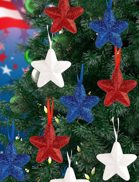 Dark Blue American Flag Theme Glitter 3D Star Hanging Ornaments