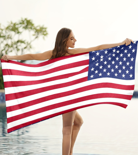 Fiery Red Independent Day Flag Pattern Bath Towel