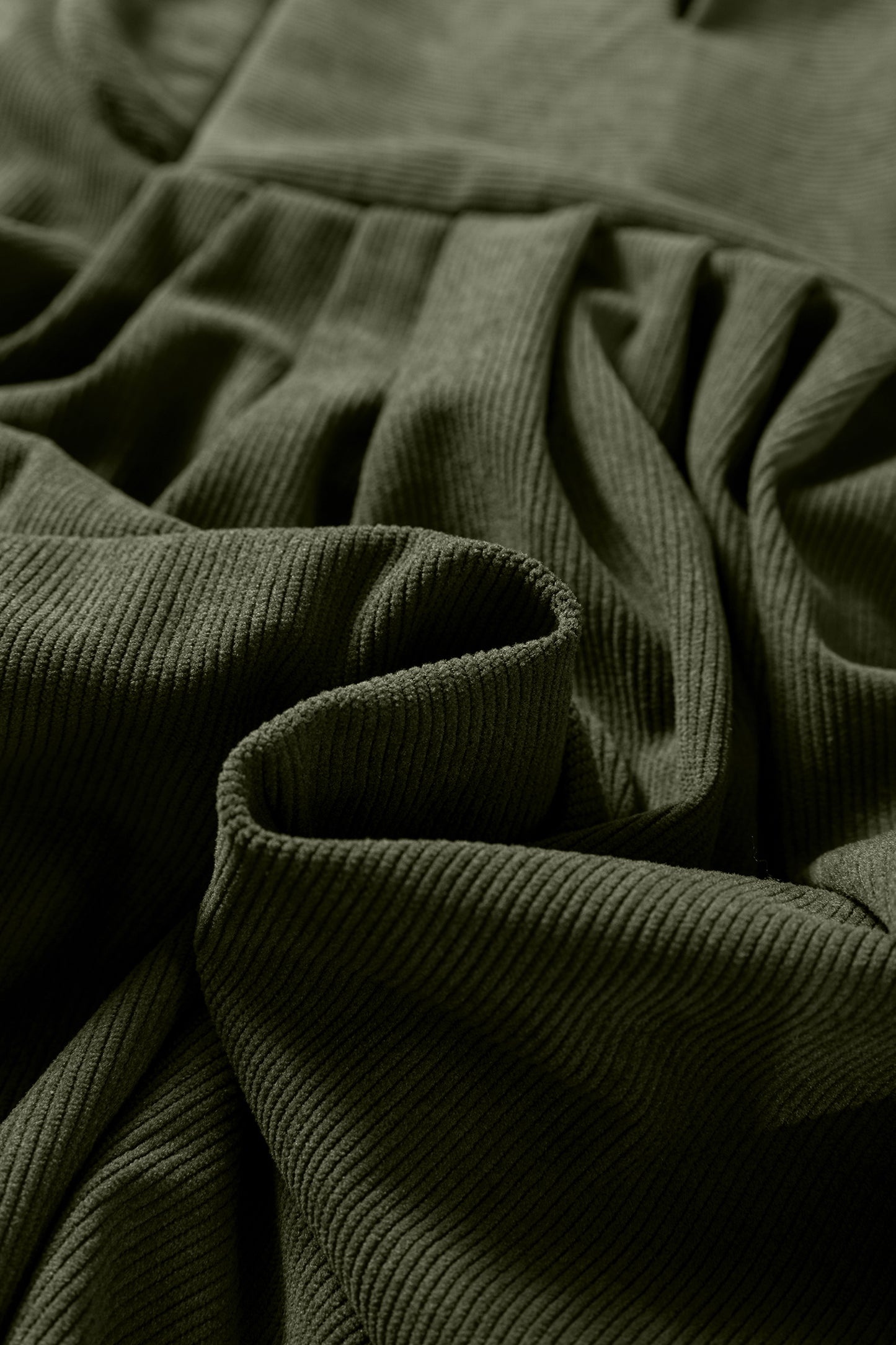 Cinnamon Bracelet Sleeve Split Neck Scallop Detail Pleated Corduroy Mini Dress