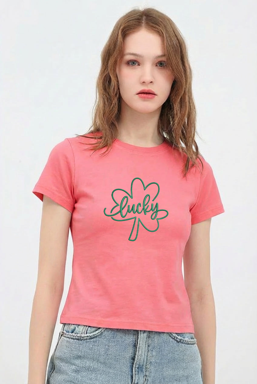 St Patricks Day Lucky Shamrock Crop T-Shirt
