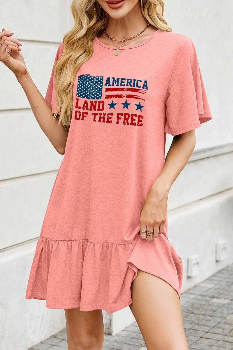 American Flag Cotton Dress Casual Ruffle Patriotic