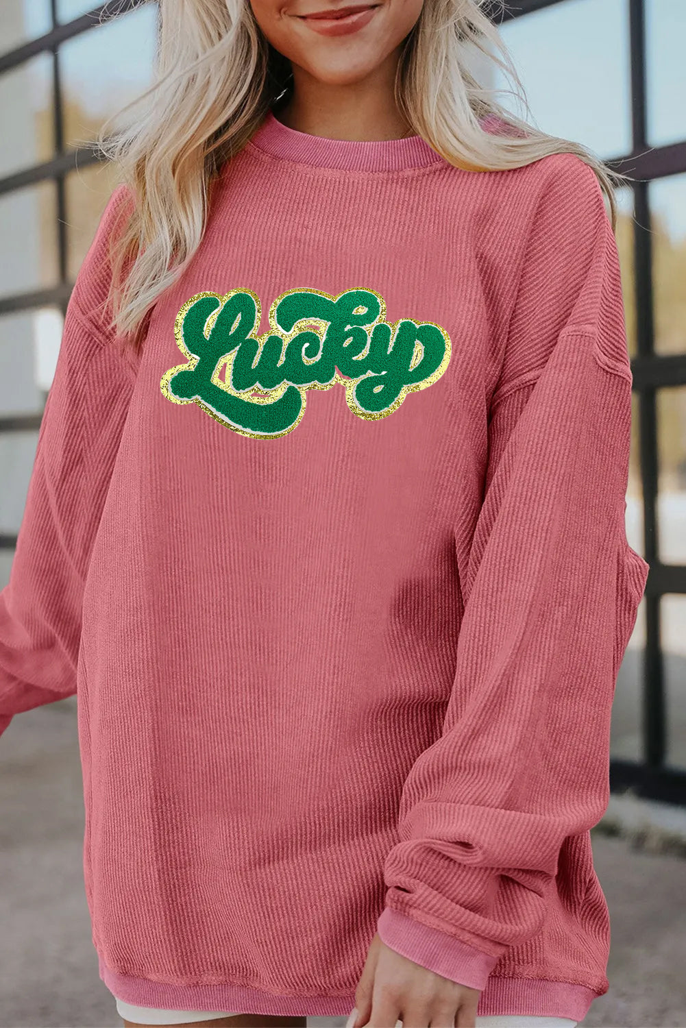 Saint Patrick's Day Lucky Graphic Oversized Waffle Pullover